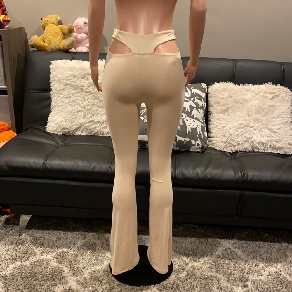 Dolls Kill Taupe Tan High Rise Faux Thong Cut Out Flare Pants Y2K S NWT
